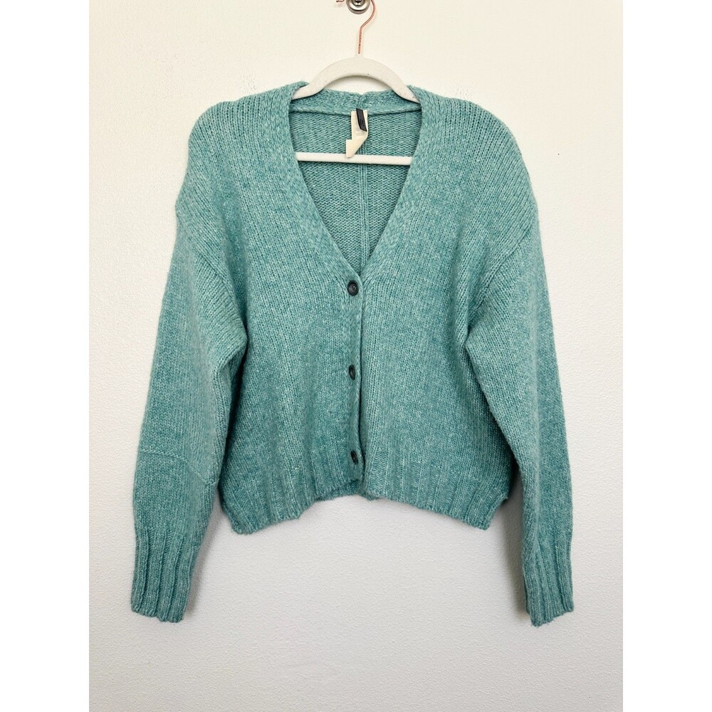 ISCHIKO Wool Alpaca Knit Cardigan V-Neck Blue Green Romania Women's Small (1)